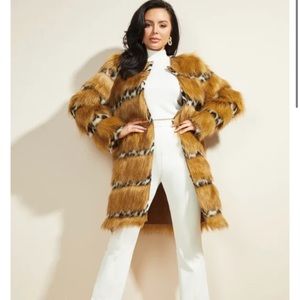 New Guess Marciano Stacy Shiny Macu Faux Fur Long Winter Coat S 4